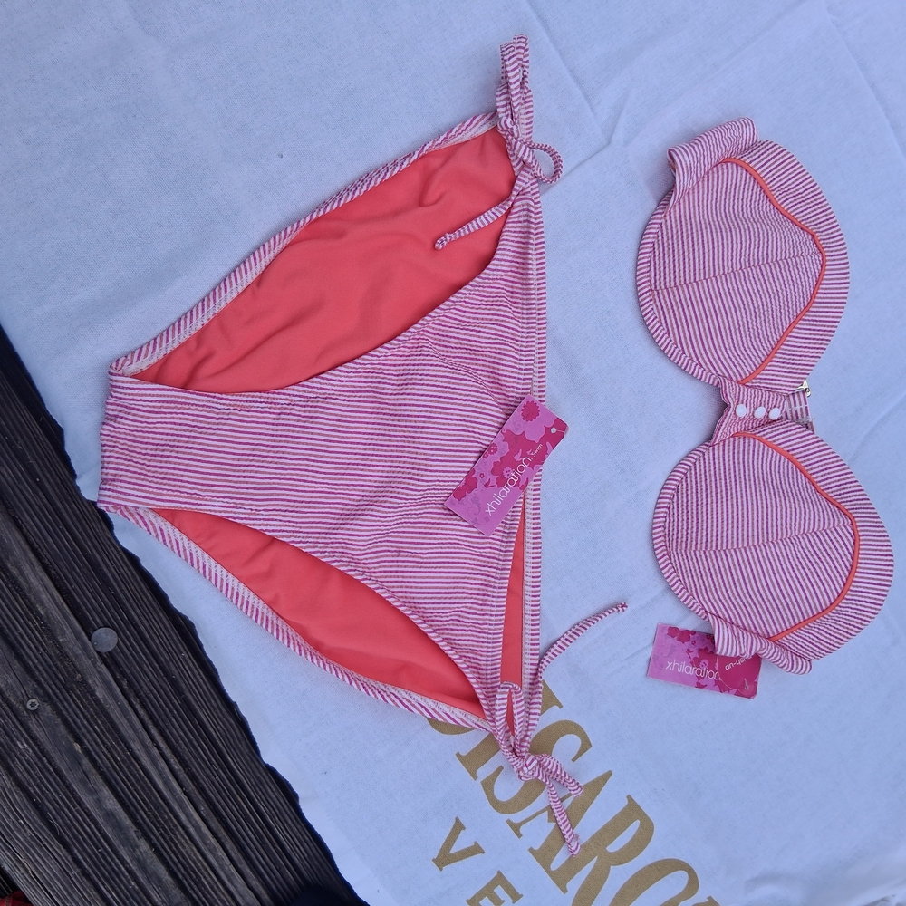 Xhilaration Pink and White Striped Bikini Set